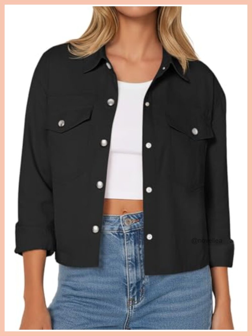 Cropped Button Down Jacket Lightweight Loose Fit with Pockets